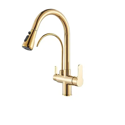 Obrázek produktu pro Kuchyňská baterie, dvouručka, otočná výtoková trubice, Golden A