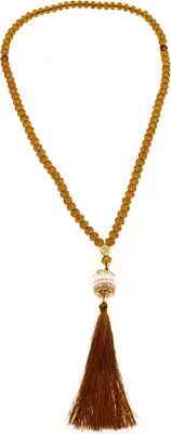 Produktbild von Gebetsketten aus 99 Perlen mit goldenen Akzenten 45 cm Anhänger mit Fransen Karamell