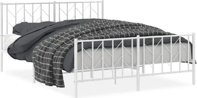 Imagen del producto de Estructura de cama con cabecero y piecero de metal, color blanco, 150x200 cm