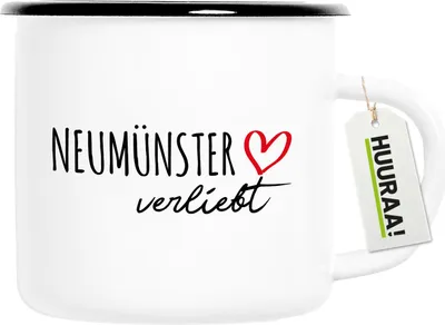 Produktbild von Huuraa Emaille Tasse Neumünster verliebt 300ml Vintage Campingbecher Geschenkidee
