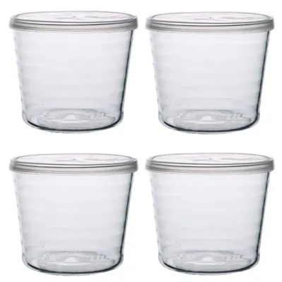 Gläserne Pudding-Schalen, 4er-Set mit Deckeln, 200 ml, stapelbar
