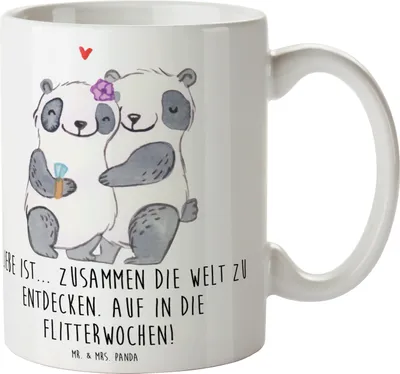 Produktbild von Mr. & Mrs. Panda Kaffeetasse Liebe Flitterwochen - Weiß - Geschenk, Heiraten, Romantik, Becher, romantisches Abenteuer, Teetasse, Geschenke, frisch verheiratet, Tasse