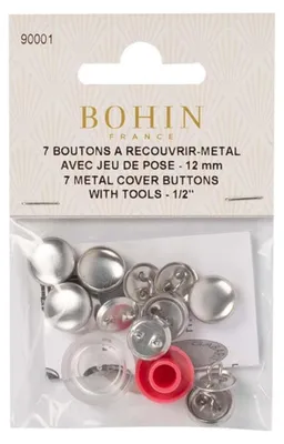 Aluminium-Überzugknöpfe 12 mm, 7 Stück, rund, silber