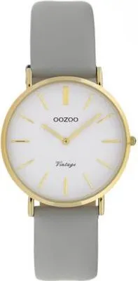 Obrázok produktu pre Oozoo hodinky kožený remienok Vintage šedá/biela/zlatá 32 mm