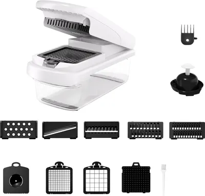 Produktbild von Gemüseschneider, 14-in-1-Set, Edelstahl, Zwiebelschneider mit Behälter, Gemüseschneider, unverzichtbar für die Küche