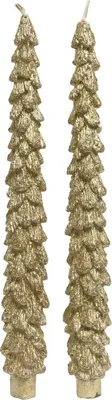 Produktbild von Spitzkerze in Baumform Goldfarben mit Glitter Ø 2,1 cm Höhe 25 cm -  2 Stück