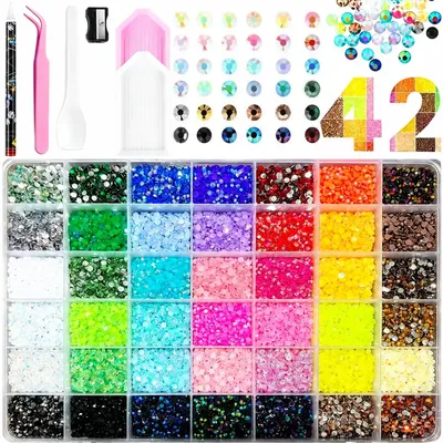 Strass-Steine Set, 42000 Stück, 3 mm, 42 Farben, inkl. Werkzeug