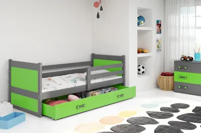 Produktbild von Kinderbett mit Stauraum ohne Matratze 80x190 FERGUS – Graphit / Grün