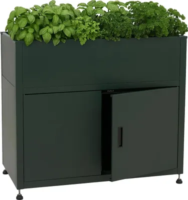 Produktbild von Hochbeet MCW-O85, Metallhochbeet Blumenkasten Pflanzkübel Stauraum, Metall 33kg 91x101x51cm  grün