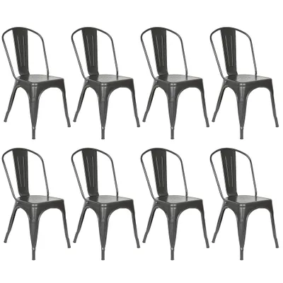 Image de Supfine Set de 8 chaises de salle à manger empilables,métal design industriel,gris foncé