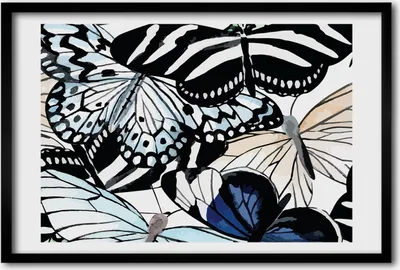 Produktbild von Bild 60x40 MDF-Rahmen, Wandkunst Schmetterlinge und Blumen