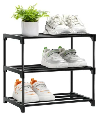 Schuhregal 3 Ebenen stapelbar, 44x28x35 cm, schwarz
