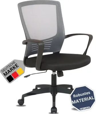 Produktbild von DELUKE® Bürostuhl Ergonomisch VAKO Schreibtischstuhl mit Netzbespannung | Höhenverstellbarer Drehstuhl, Arbeitsstuhl mit Armlehne | Computerstuhl 140 kg | Grau