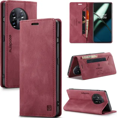 Obrázek produktu pro Pouzdro OnePlus 11, retroPolyuretankožené pouzdro Stand Protective Case pro OnePlus 11 Red