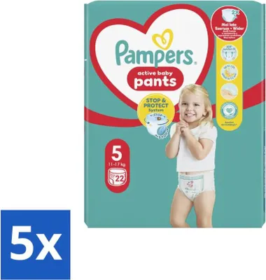 Image de Pampers – Couches-culottes – Couches sèches pour bébés taille 5 – 22 couches – Pack économique – 5 pièces