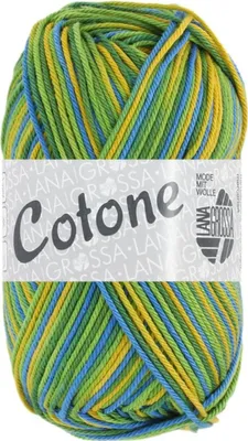 Produktbild von Lana Grossa Cotone Baby/Print/Mouliné/Denim (Baumwoll-Basicgarn), Farbe:352 - Apfel-/Dunkelgrün/Blau/Gelb