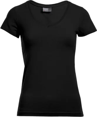 Produktbild von Slim-Fit V-Ausschnitt T-Shirt Damen, Schwarz, XS