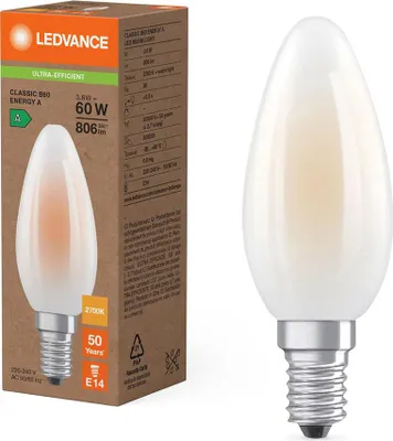 Produktbild von Ledvance LED Filament C35 Kerze 3,8W = 60W E14 matt 806lm warmweiß 2700K ultra effizient