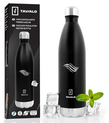 Isolierflasche 1000 ml, schwarz, doppelwandig, auslaufsicher