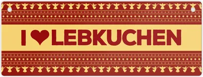 Produktbild von I love Lebkuchen Metallschild XL in rot mit Weihnachtsmuster Motiv