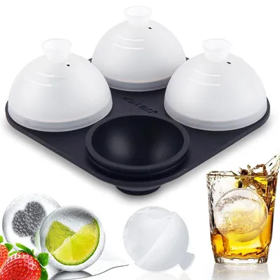 Produktbild von Eiswürfelform Kugel Silikon mit Deckel, 4x Große Eiskugeln 6cm, BPA Frei, Auslaufsicher