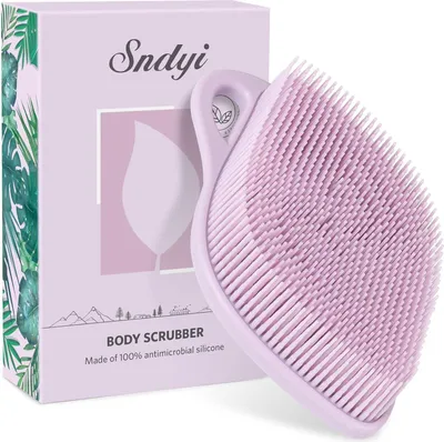 Produktbild von Silikon Körperbürste für empfindliche Haut, Blatt-förmiger Body Scrubber, Schaumbildende Borsten, Lila Violett