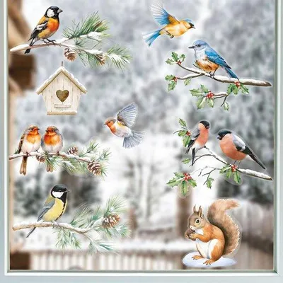 Produktbild von Raamstickers für Frühling Winter Rotkehlchen, doppelseitig, individuelle Dekoration (6er Set)