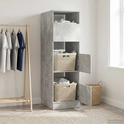 Obrázek produktu pro vidaXL Skříň na prádlo s úložným prostorem Beton 50 x 68 x 162 cm Dřevěný materiál