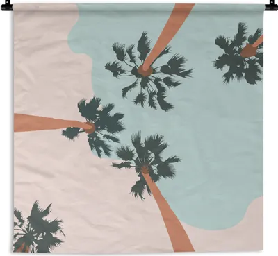 Produktbild von MuchoWow® Wandteppich Wandbehang Palmen - Sommer - Blau - Rosa 150x150 cm Tapisserie Dekoration Wandtuch - Wohnaccessoires - Modernes