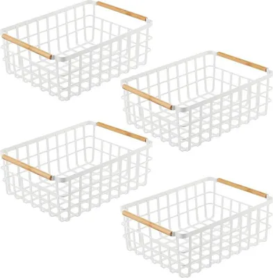Produktbild von mDesign Drahtkorb Aufbewahrung Organizer Gitterbox 4er-Set Metall Weiß/Bambus