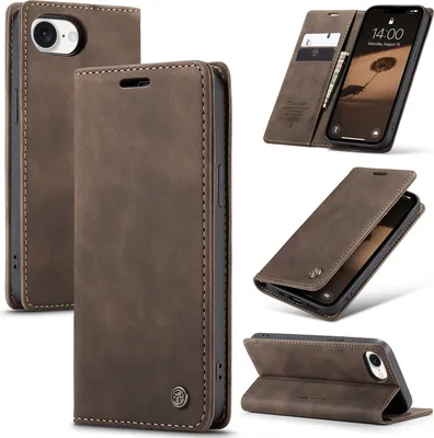 Image de Étui pour iPhone 16e/iPhone 17e, étui en cuirPolyuréthanerétro avec fonction support, couleur bronze