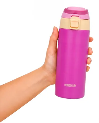 Isolierte Trinkflasche mit Strohhalm, 475 ml, Edelstahl, Rosa