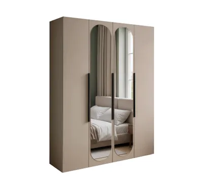 Produktbild von Drehtürenschrank Kleiderschrank Schrank 180 cm Beige farben viertürig mit Spiegel