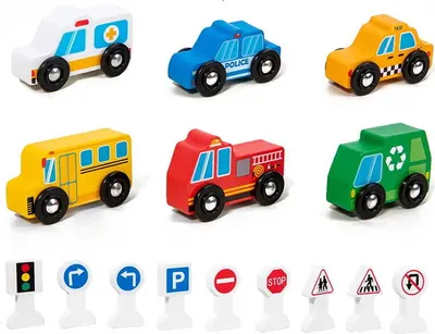 Produktbild von Holzspielzeug - Autos und Verkehrsschilder