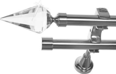Produktbild von Edelstahl Look Gardinenstange Ø 20mm Wandträger 2-läufig zweiläufig Wandbefestigung Kristall Spitze H60 E37E30 RR