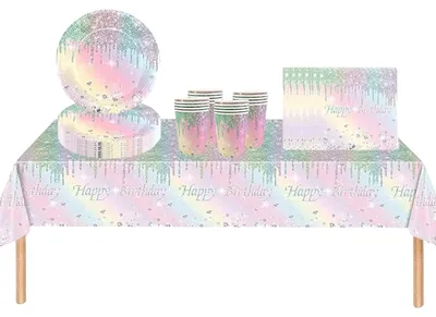 Immagine prodotto di Omgoods - Set da tavolo "Arcobaleno" da 53 pezzi, ideale per feste