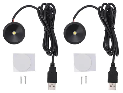 Imagen del producto de 2 focos LED mini para interiores, de aluminio, con conexión USB, 5V, luz ambiental redonda para cuadros, obras de arte, joyas, vitrinas, escaparates, con luz cálida