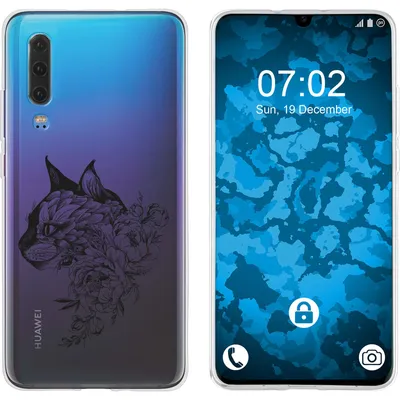 Produktbild von PhoneNatic Case kompatibel mit Huawei P30 Silikon-Hülle Floral Katze M2-1