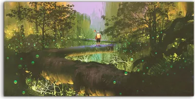 Produktbild von Coloray Acrylbild 100x50  Wandbild Acrylbilder Kunst Baumkronenweg Mann Fantasie Wald