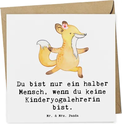 Produktbild von Mr. & Mrs. Panda doppelkarte Kinderyogalehrerin Herz - Weiß - Geschenk, anlasskarte, Grußkarte, faltkarte, Glückwunschkarte, Klappkarte