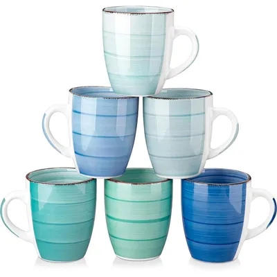 Produktbild von Kaffeetassen Steingut 6er Set 350ml/360ml Bonita-blau