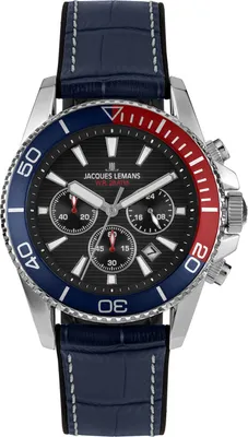 Jacques Lemans 1-2206D Herrenuhr Chronograph mit Lederband Blau 1