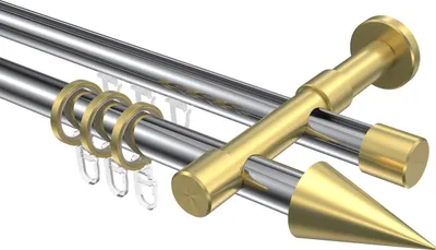 Produktbild von Interdeco Rundrohr-Innenlaufstange / Gardinenstange (Kombination) Chrom / Messing-Optik, Typ Prestige Savio (Kegel), 20 mm Ø 2-läufig, 440 cm