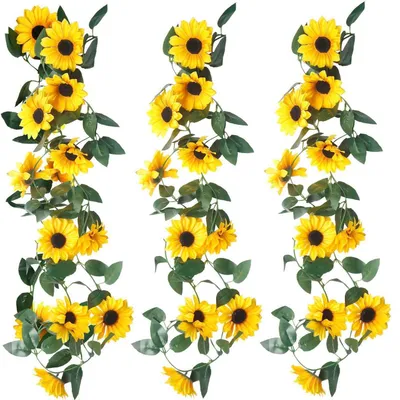 Produktbild von Künstliche Blumengirlande Sonnenblumen Seidenblumen 3 Stück Gelb 2,3m