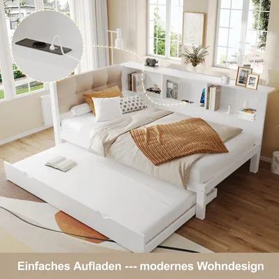 Immagine prodotto di STILVORA Divano letto 90x200, divano letto senza materasso con letto estraibile, letto singolo con striscia LED dimmerabile e porta USB, bianco