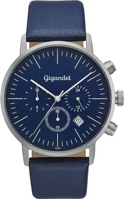 Produktbild von Gigandet Quarzuhr Multifunktion Edelstahl Lederband Silber Blau Minimalism III - G22-003