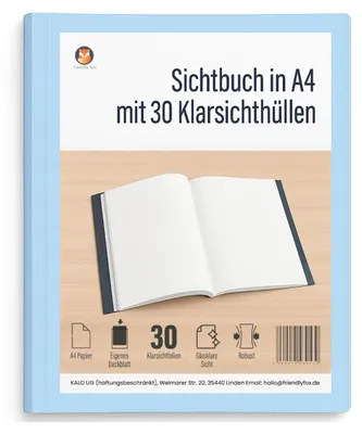 Produktbild von Friendly Fox Sichtbuch A4 mit Klarsichthüllen, Präsentationsmappe mit 30 Klarsichtfolien für 60 Sichten, Urkunden- oder Zeugnismappe, blau