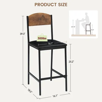 Imagen del producto de Conjunto de 2 unidades: Taburetes de bar, sillas de cocina con asiento acolchado y reposapiés (color marrón rústico)