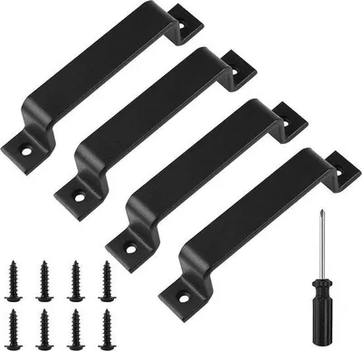 Produktbild von Schwarze Vintage-Türgriffe Massivstahl 4-Stück-Set