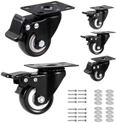 Image de 4 roulettes pour meubles de 50 mm, à double roulement, silencieuses, pivotant à 360°, capacité de charge de 280 kg